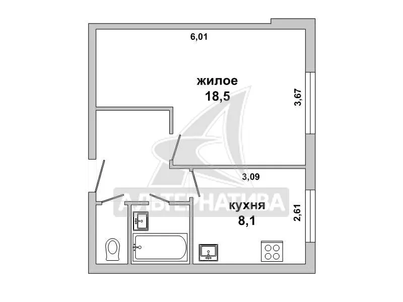 1-комнатная квартира,  г. Брест,  ул. Красногвардейская. w180509 11