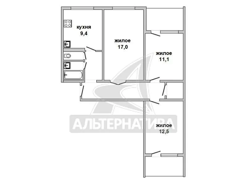 3-комнатная квартира,  аг. Мотыкалы Большие. w180467 13