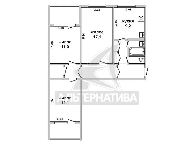 3-комнатная квартира,  г. Брест,  ул. Волгоградская,  1989 г.п. w180425 10