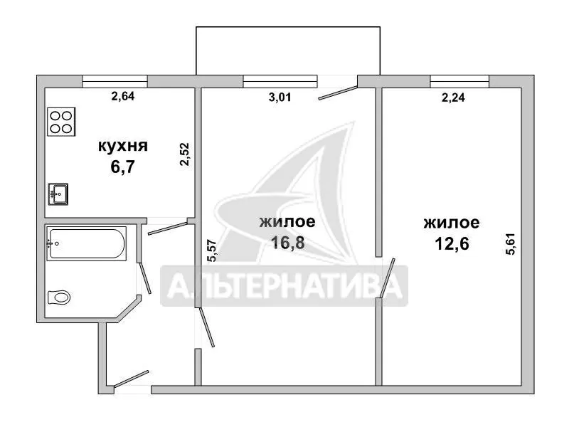 2-комнатная квартира,  аг. Пелище,  ул. Первомайская. w181346