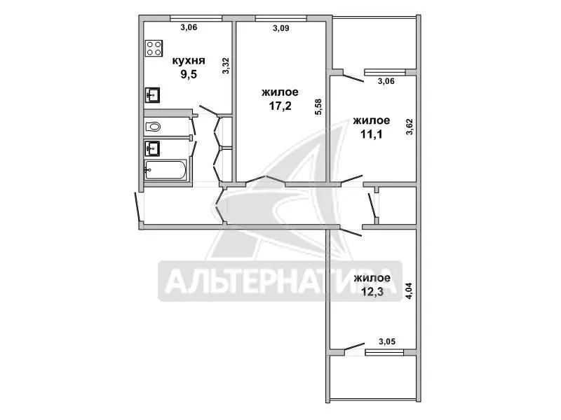 3-комнатная квартира,  г. Брест,  ул. Пушкинская,  1978 г.п. w182664 8