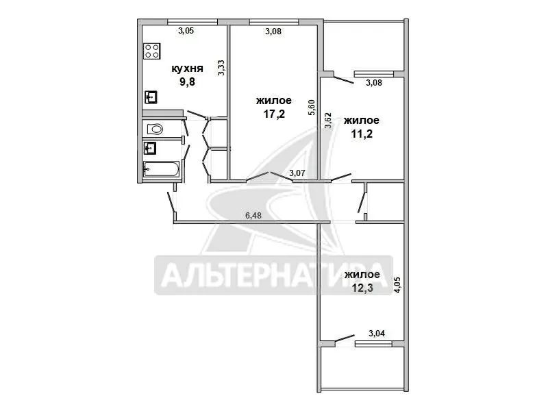 3-комнатная квартира,  г. Брест,  ул. Пушкинская,  1978 г.п. w182493 7