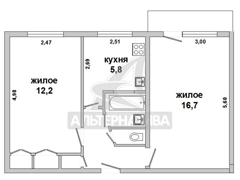 2-комнатная квартира,  г.Брест,  Буденного,  44, 6/43, 7/28, 9/5, 8. w161532 3