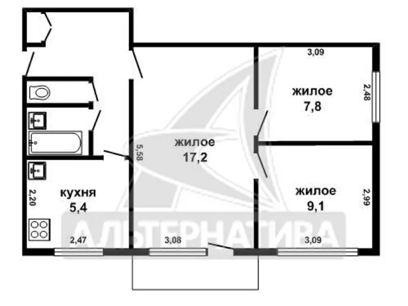 3-ком. квартира,  Брест,  Фр. Скорины наб.,  49, 9/49, 2/34, 1/5, 4. w161608 7