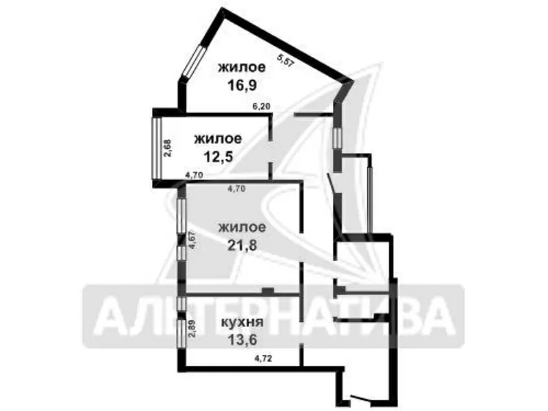 3-комнатная квартира,  г.Брест,  Зубачева ул.,  98, 4/51, 2/13, 6. w161234 5