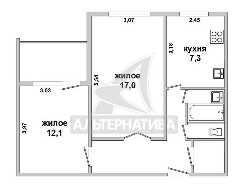 2-комнатная квартира,  Гродненская,  1987 г.п.,  51, 2/29, 1/7, 3. w161213 2