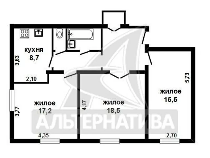 3-комнатная квартира,  г.Брест,  Буденного,  77, 0/77, 0/51, 2/8, 7. w161691 6