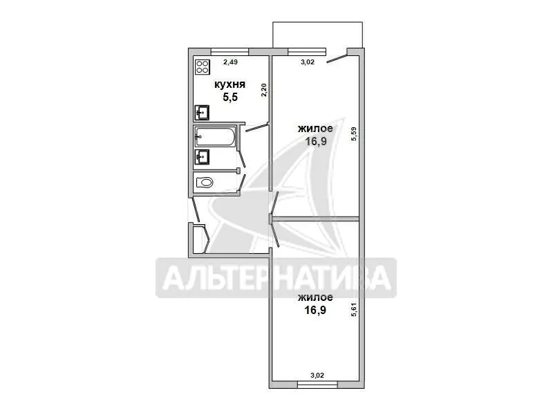 2-комнатная квартира,  г. Брест,  ул. Янки Купалы,  1968 г.п. w182903 2