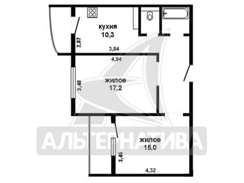 2-комнатная квартира,  Брест,  Рокоссовского,  62, 3/57, 1/32, 2. w162009 10