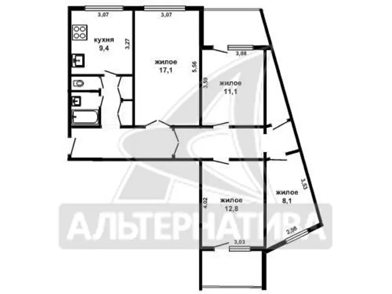 4-комнатная квартира,  г.Брест,  Волгоградская ул. w162498 9