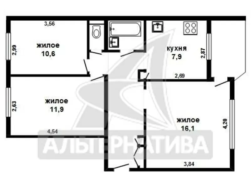 3-комнатная квартира,  аг.Знаменка,  Юбилейная ул.,  1991 г.п. w162888 3