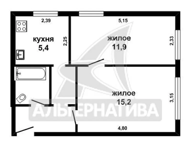 2-комнатная квартира,  Брест,  Маяковского,  41, 2/41, 2/27, 2/5, 4. w161667 4