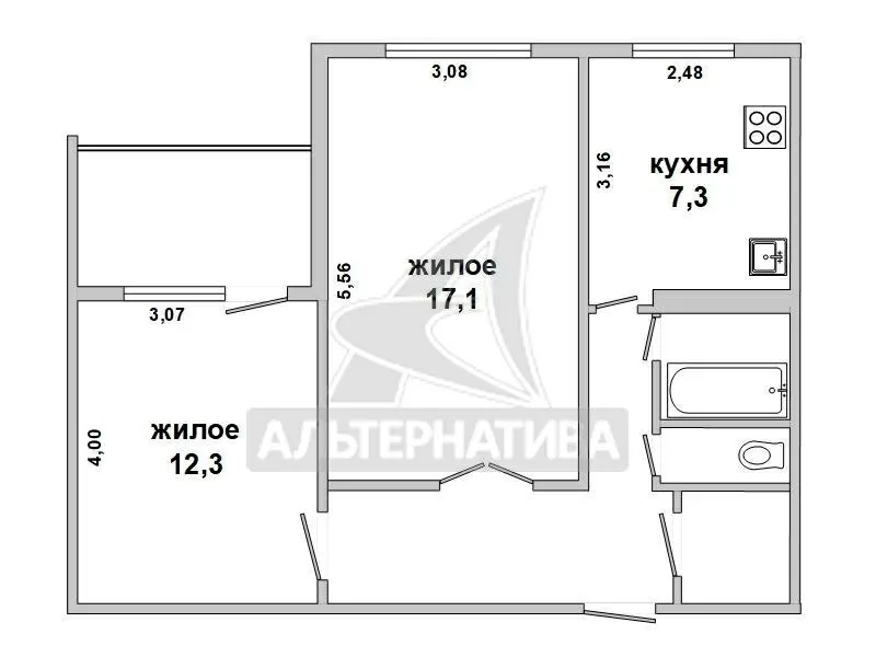 2-комнатная квартира,  Брест,  Гродненская,  51, 7/49, 4/29, 4/7, 3. w162092 17