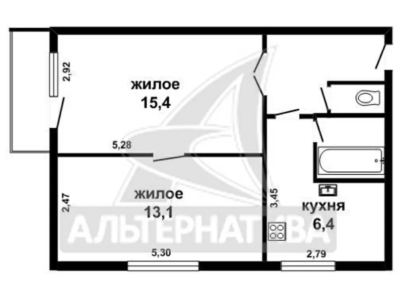 2-комнатная квартира,  Оберовщина д.,  Железнодорожная ул. w162440 6