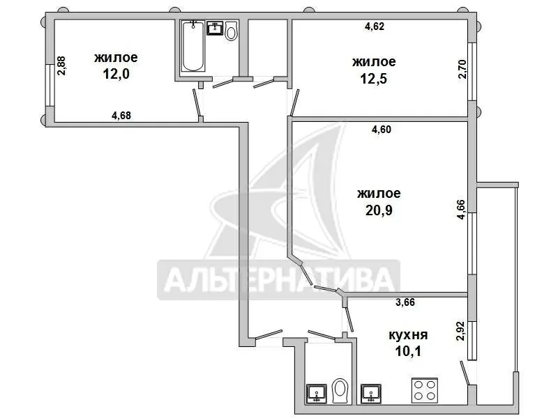 3-комнатная квартира,  г.Брест,  Кирова ул.,  1997 г.п. w162733 13