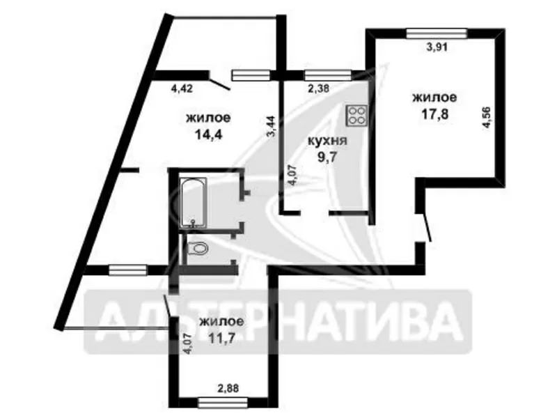 3-комнатная квартира,  г.Брест,  Воровского ул.,  2011-2012 г.п. w170846 2