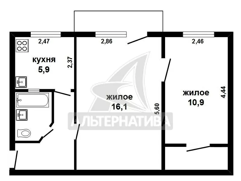 2-комнатная квартра,  г.Брест,  Шевченко бульвар,  1965 г.п. w171196 2