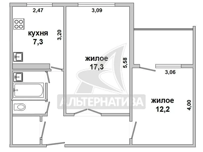 2-комнатная квартира,  г.Брест,  Октябрьской Революции ул. w170342 3