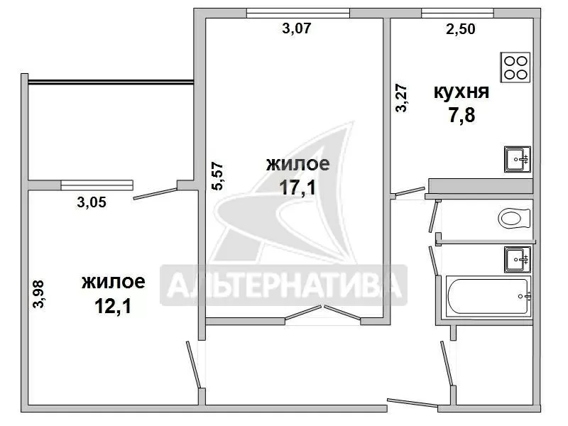 2-комнатная квартира,  г.Брест,  МОПРа ул.,  1978 г.п. w170553 2