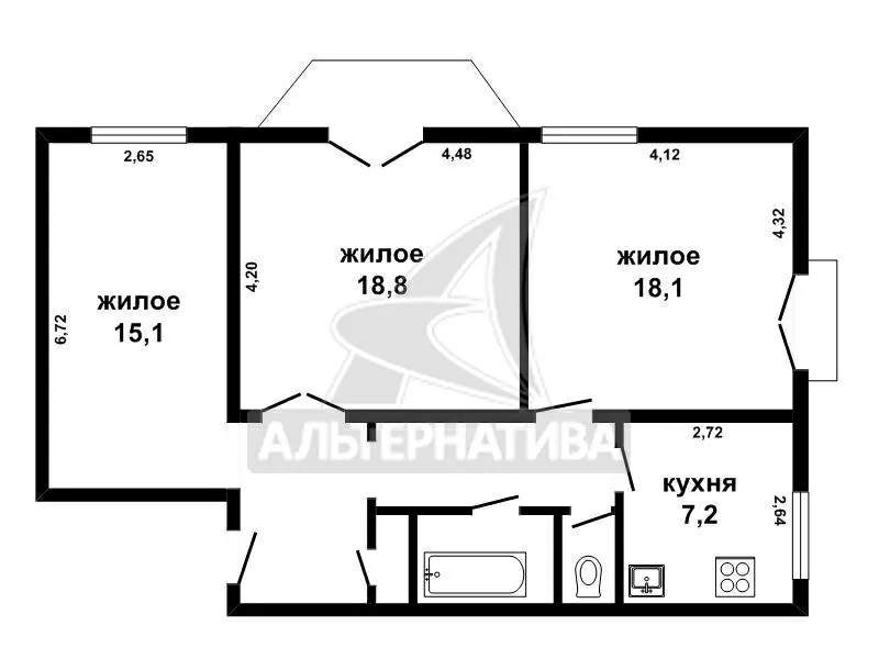 3-комнатная квартира,  г.Брест,  Защитников Отечества ул. w171092 2