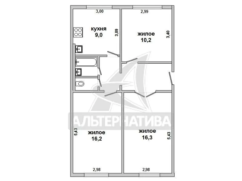 3-комнатная квартира,  г.Брест,  Дубровская ул.,  1980 г.п. w170492 2