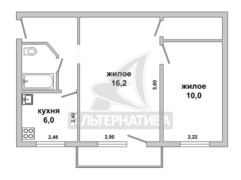 2-комнатная квартира,  д.Пелище,  Первомайская ул. w171490 6