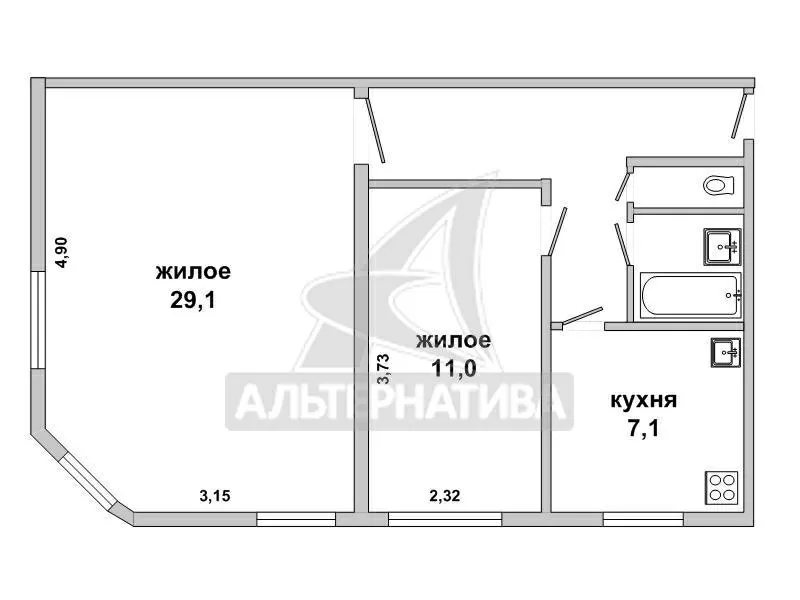 2-комнатная квартира,  г.Брест,  Советских Пограничников ул. w171414 7