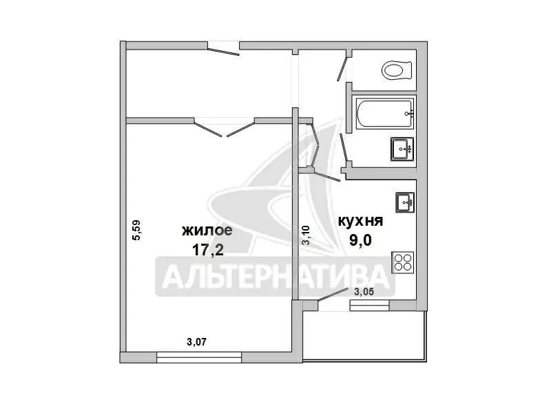 1-комнатная квартира,  д.Хотислав,  Полесская ул.,  1993 г.п. w171613 6