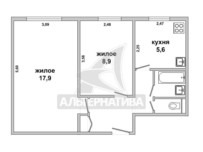 2-комнатная квартира,  г.Брест,  Янки Купалы ул. w171602 3