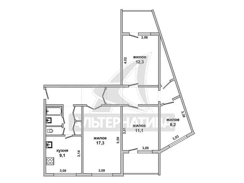 4-комнатная квартира,  г.Брест,  Октябрьской Революции ул. w171609 8