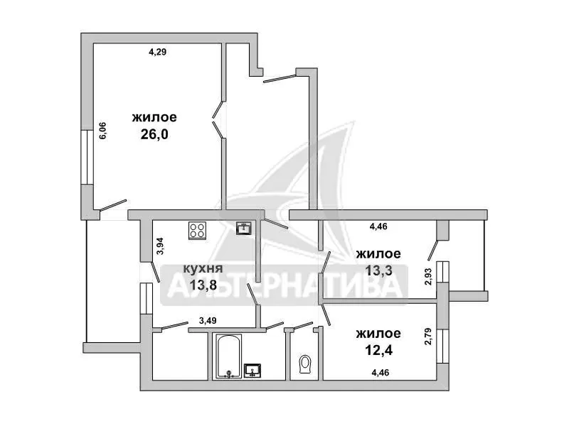 3-комнатная квартира,  г.Брест,  Мошенского ул.,  1995 г.п. w172248 8