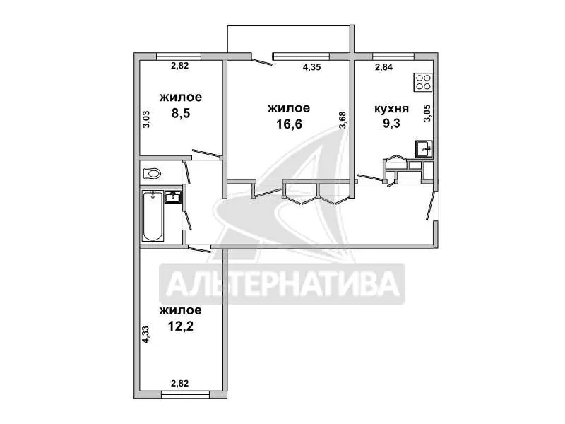 3-комнатная квартира,  г.Брест,  Защитников Отечества ул. w172389 8