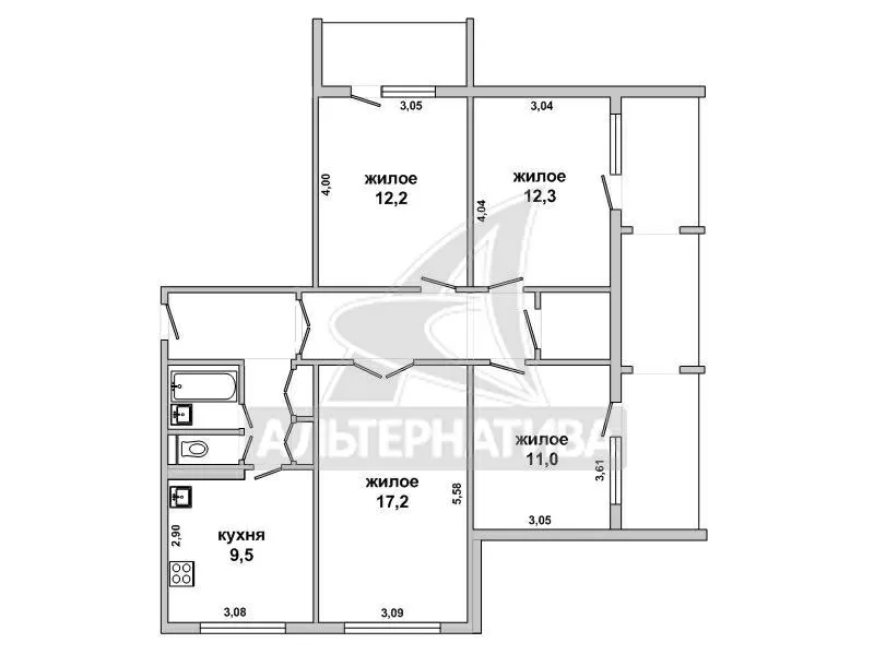 4-комнатная квартира,  г.Брест,  Советской Конституции ул. w172757 10