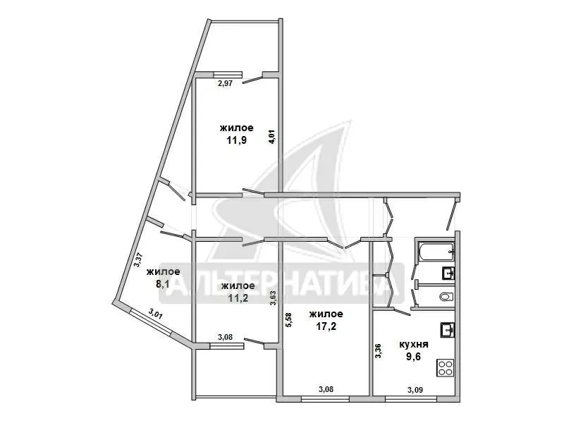 4-комнатная квартира,  г.Брест,  Ленинградская ул. w172796 12