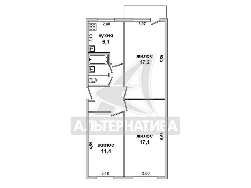 3-комнатная квартира,  г.Брест,  Пионерская ул. w172828 8