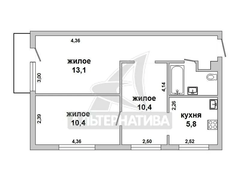 3-комнатная квартира,  г.Брест,  Жукова ул. w172654 2