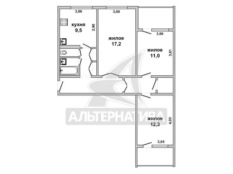 3-комнатная квартира,  г.Брест,  Пионерская ул.,  1975 г.п. w172584 14