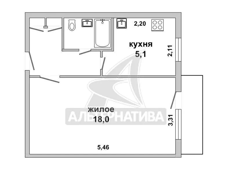 1-комнатная квартира,  г.Брест,  Молодогвардейская ул. w172888 7