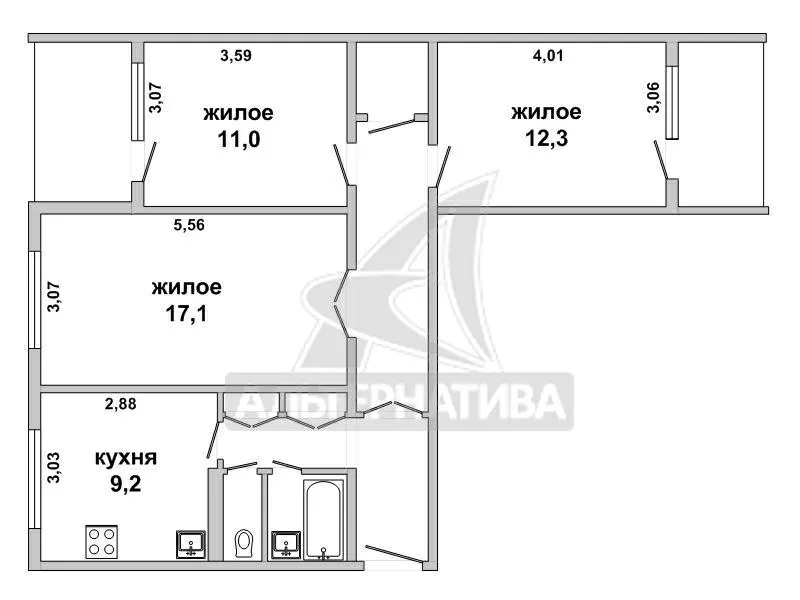 3-комнатная квартира,  г. Брест,  пр-т Партизанский. w180961 8