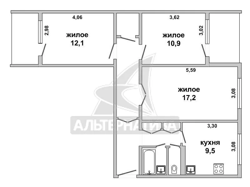 3-комнатная квартира,  г. Брест,  ул. Орловская. w181180 12