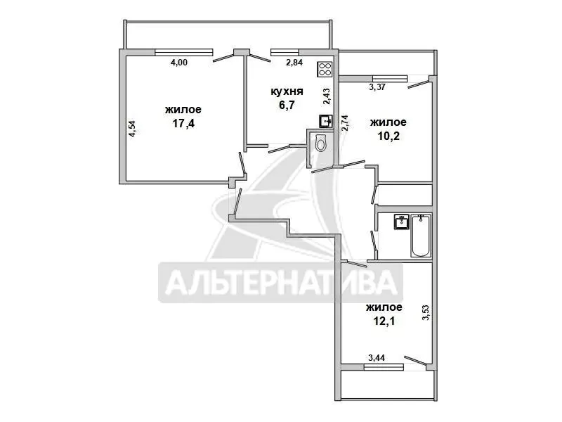 3-комнатная квартира,  г. Брест,  б-р Космонавтов. w181068 11