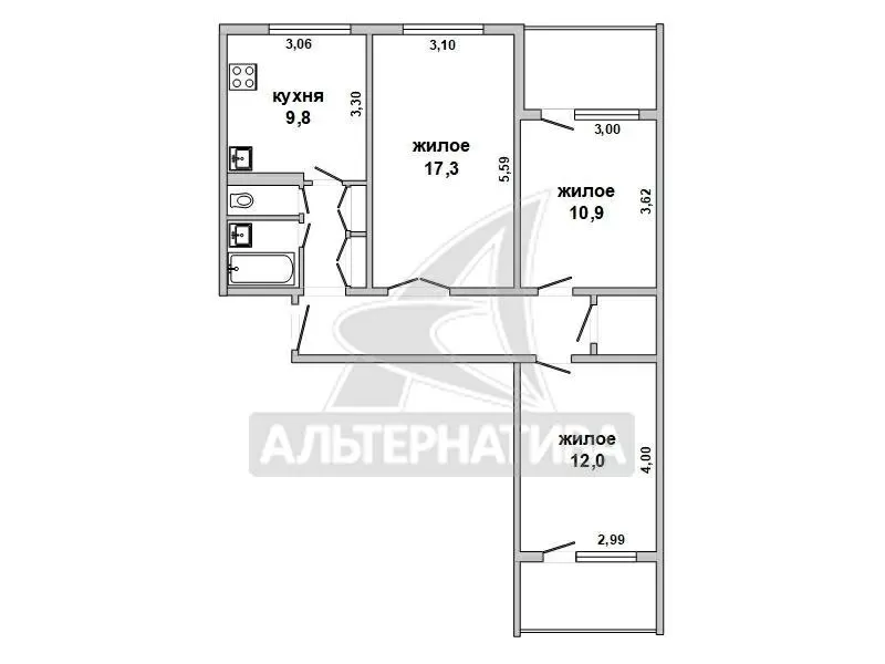 3-комнатная квартира,  г. Брест,  ул. Пушкинская,  1978 г.п. w180906 13