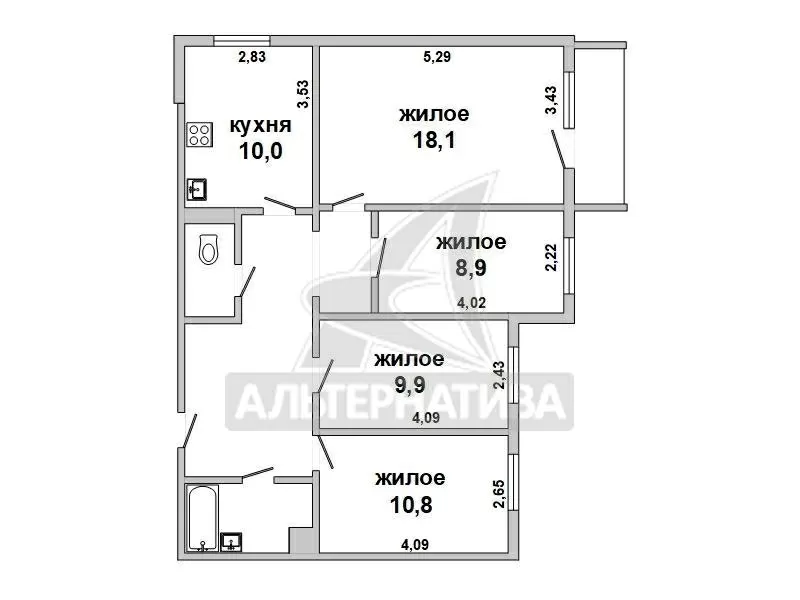 4-комнатная квартира,  г. Брест,  ул. Янки Купалы,  1996 г.п. w180954 13