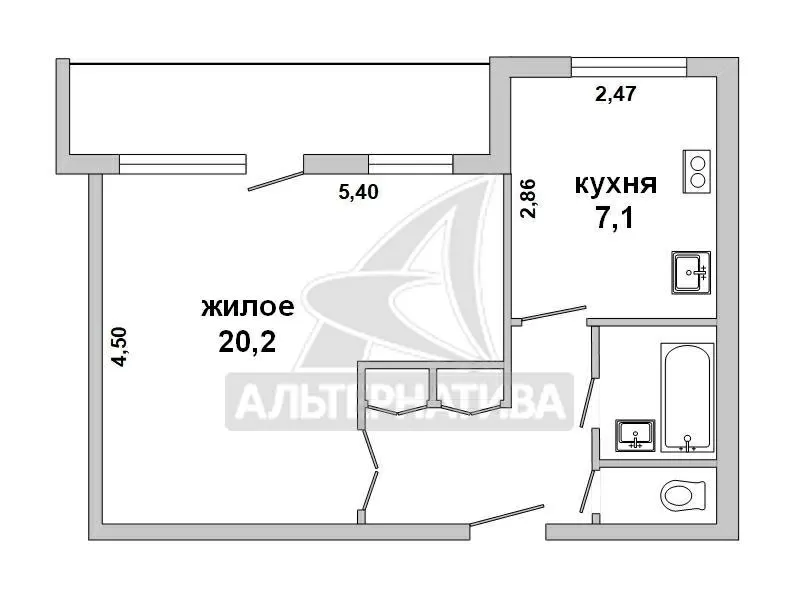 1-комнатная квартира,  г. Брест,  ул. Писателя Смирнова. w181072 9