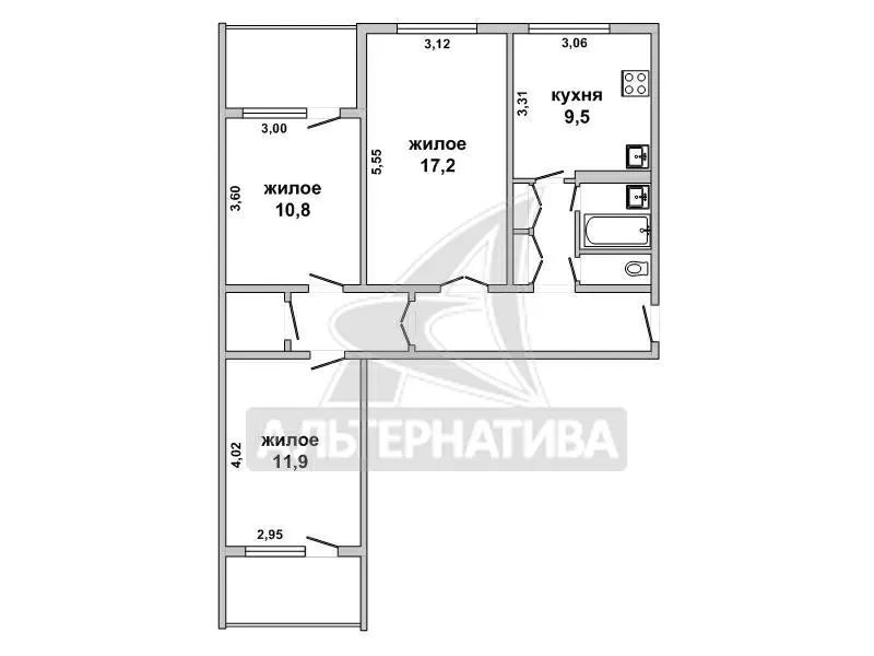 3-комнатная квартира,  г. Брест,  ул. Волгоградская,  1984 г.п. w181208 14