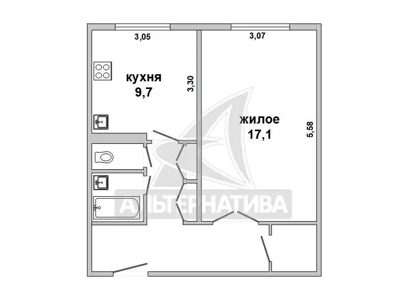 1-комнатная квартира,  г. Брест,  ул. Писателя Смирнова w181589 6