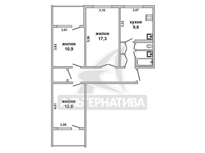 3-комнатная квартира,  г. Брест,  пр-т Партизанский,  1982 г.п. w181655 2
