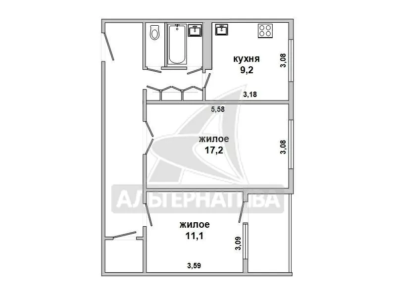 2-комнатная квартира,  г. Брест,  ул. Сябровская,  1993 г.п. w181842 8