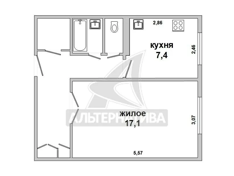 1-комнатная квартира,  г. Брест,  ул. Октябрьской Революции. w182015 2