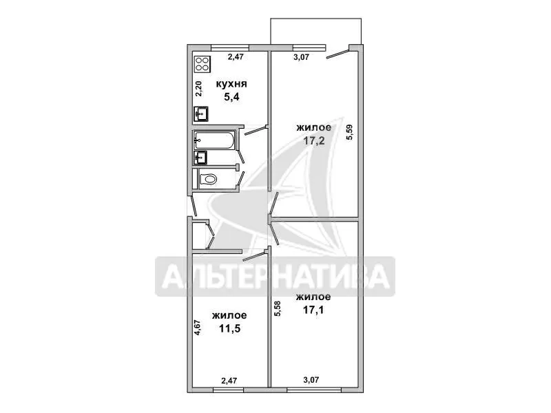 3-комнатная квартира,  г. Брест,  ул. Московская,  1969 г.п. w182107